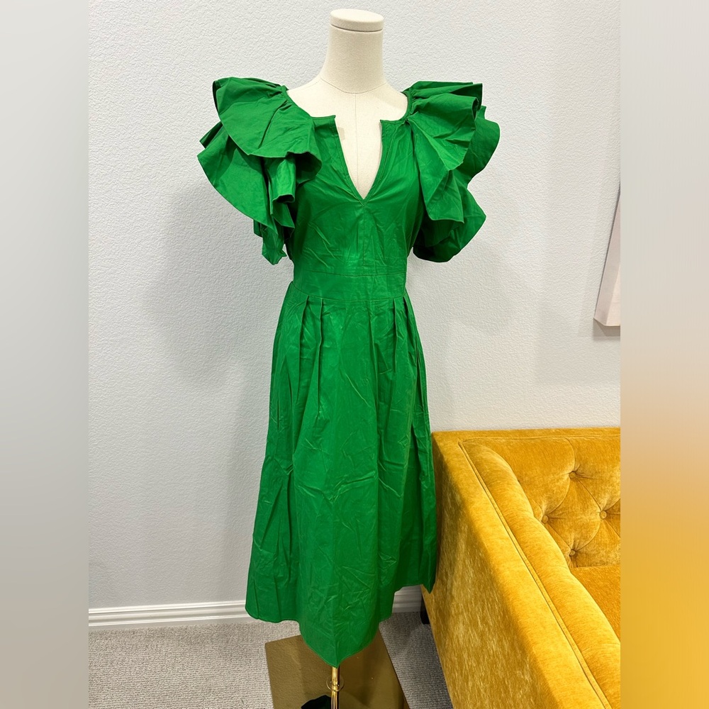 Sugarlips Santana Emerald Green Ruffle Sleeve Tie Back Midi Dress